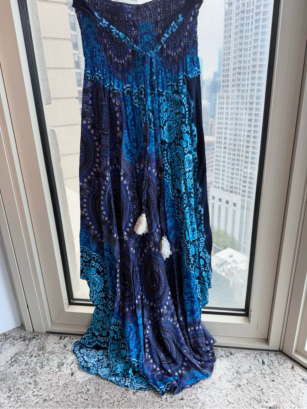 Women’s Bohemian Blue & Purple High Smock Waist Maxi Skirt - S/M